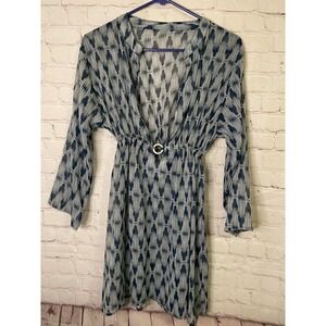 Women's grey mullti‎ color V-neck Sheer Cover/blouse Size Small